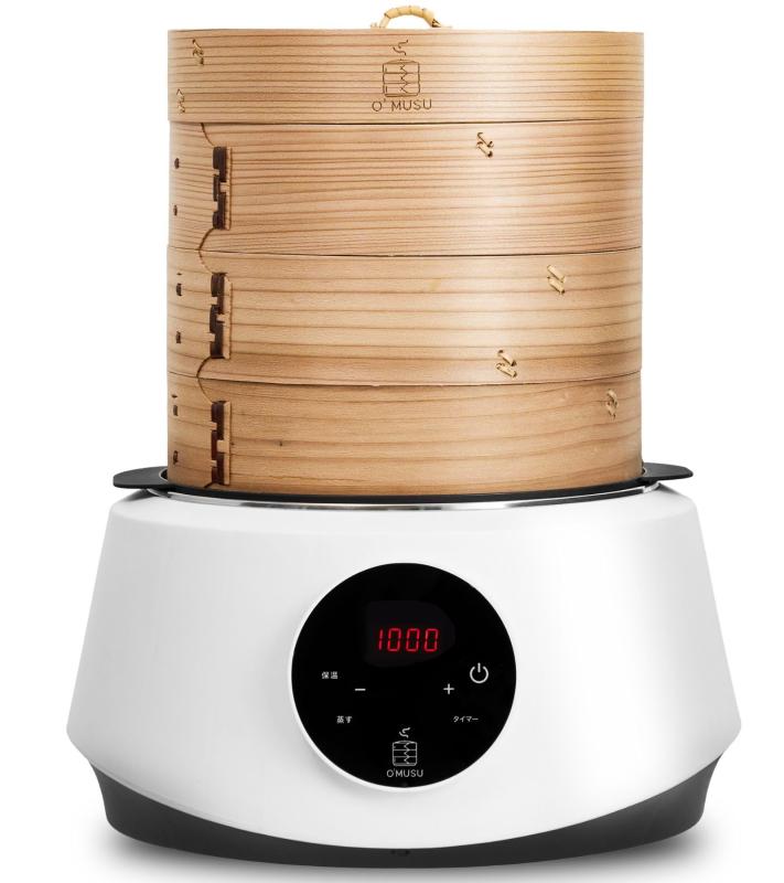 Ocrasi せいろ 蒸し器 電気 21cm 便利なタッチパネル 6段階火力調節 低温蒸し調理 簡単手間なくせいろ蒸し生活 O'MUSU オムス ホワイト