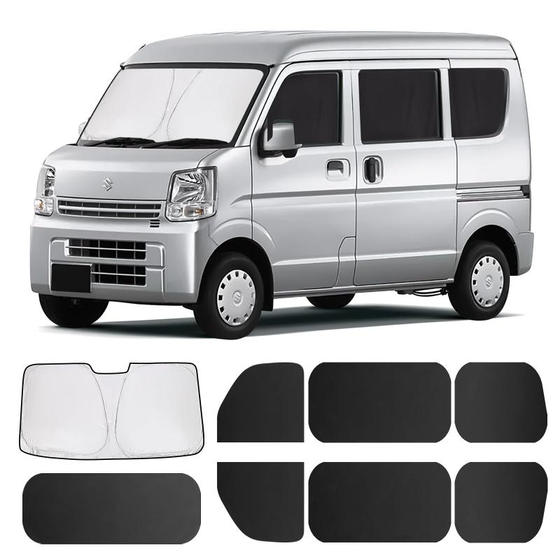 ZATOOTO スズキ エブリイ EVERY (DA17V JOIN/PC/PAリミテッド/PA)専用 車用カーテン フロントガラス サンシェード 遮光断熱 UVカット 吸盤不要 マグネット内蔵 車中泊 取付簡単 収納袋付 8枚セット CT111