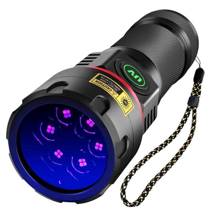 DARKBEAM UV懐中電灯 365nm ブラックライト 6xLED クアッドコアブラックライト、充電式紫外線懐中電灯 USB -C 強力な80W ウッドランプ、岩石、ペットの尿、ウランガラス、樹脂硬化用の検出器