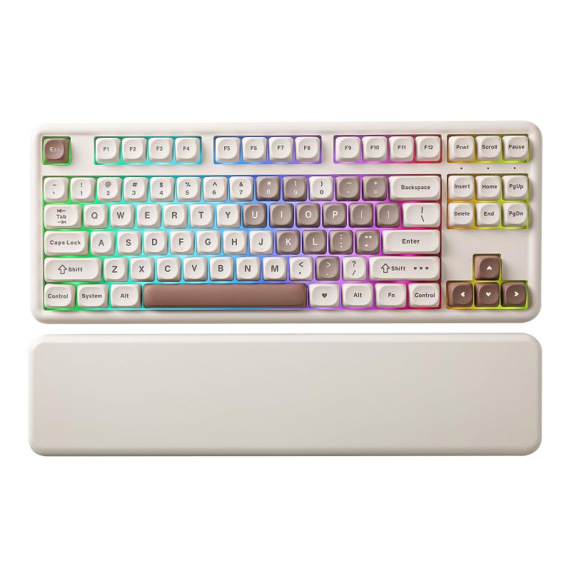 YUNZII B87 ワイヤレスメカニカルキーボード ゲーミングキーボード BT5.0/2.4G/USB-C NKRO QMK/VIAソフトウェアカスタム MOAキーキャップ ガスケット RGB リストレスト Win/Mac用 (ブラウン, ハートミルク
