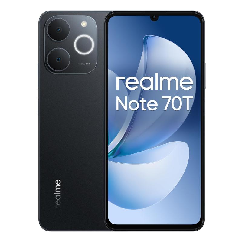realme Note 70T 4Gスマートフォン 4+256GB、SIM フリー、6.75インチ画面、ブラック、90Hzディスプレイ、6000mAhバッテリー、32MPカメラ、強力なオクタコアプロセッサ、アーマーシェル保護、IP54