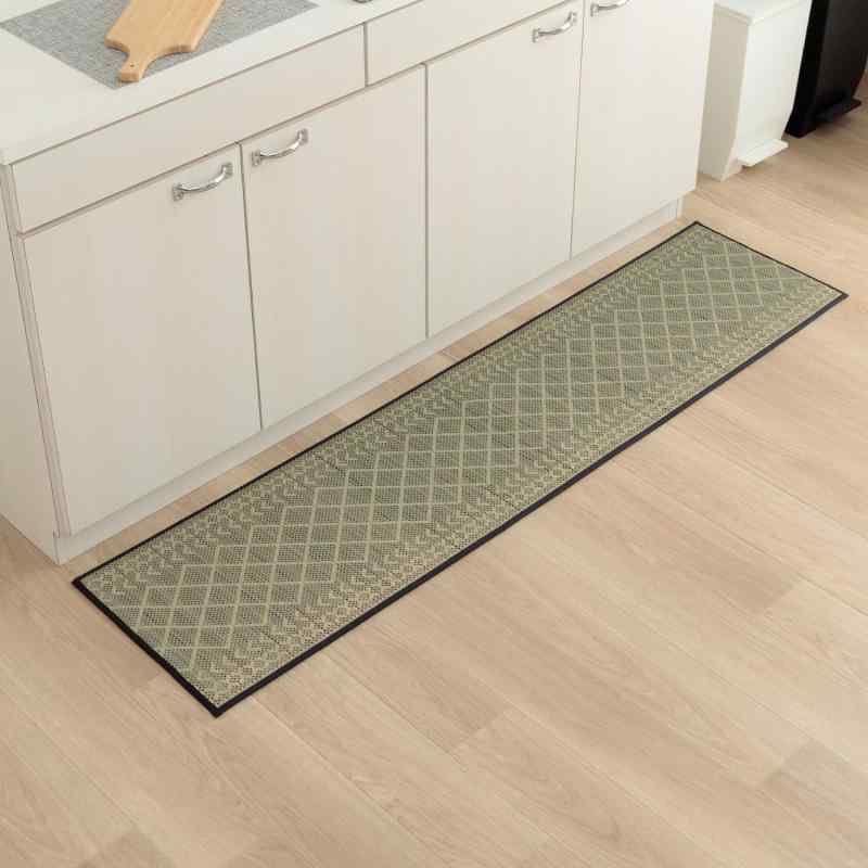 イケヒコ い草 キッチン マット kitchen mat 長方形 Ｆカラン ネイビー 約60×240cm ナチュラル シンプル 抗菌防臭効果 国産 九州産 滑り止め カジュアル ＃1081970195805