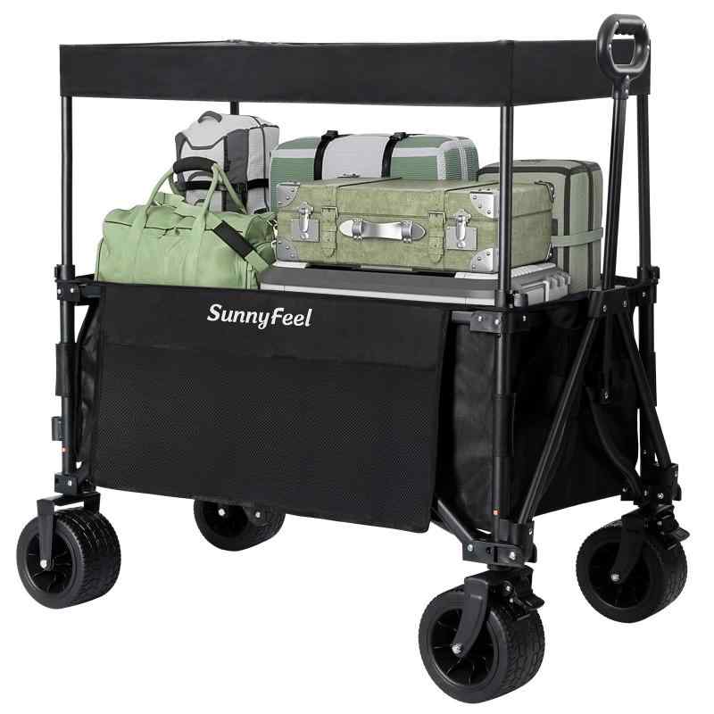 SunnyFeel キャンピングカート 折りたたみ式キャノピー付きリフトガーデンカート(ブラック)|Wマーケット