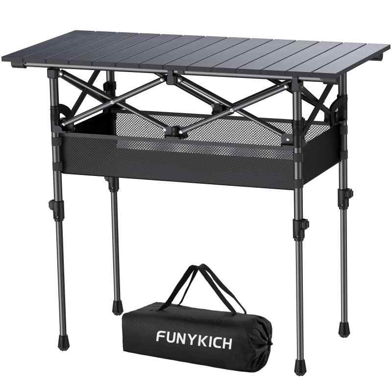FUNYKICH キャンプテーブル アウトドア 折りたたみ式 高さ調節可能 44/70CM アルミニウム合金デスクトップ 軽量で持ち運びに便利 ピクニック、キャンプ、旅行、バーベキュー、ビーチパーティ