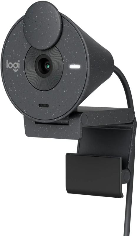 Logitech - Brio 300 1920x1080p USB-C webカメラ 非公開シャッター付き添い人 自動小銃光手を加える - 黒鉛 (取りつくろう)
