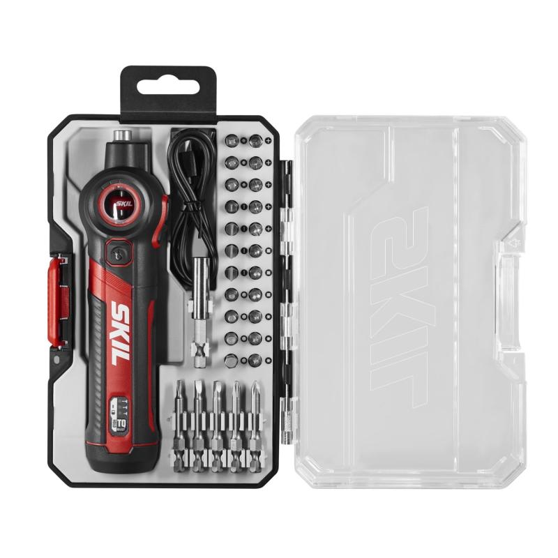 SKIL Twist 2.0 充電式 4V ドライバー ピボットヘッド付き トルク設定 USB-C 充電ケーブル 28 PC ビットセット & キャリングケース- SD5619-02