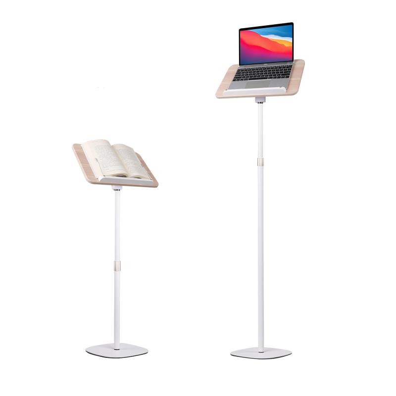 POLESTO 読書用ブックスタンド 54cm-170cm昇降式 サイドテーブル角度調整 金属構造 台座 しっかり安定性 木製パッド付き ノートパソコン、料理本、製図板、譜面台、タブレット用のハンズフリ