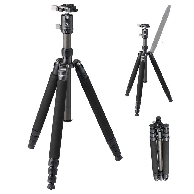 ベルボン Velbon トラベルカーボン三脚 4段 カルマーニュ N543 TT AZ 脚径:約26mm 反転収納 アルカスイス互換シュー付 自由雲台セット カーボン脚 一脚機能搭載 AMZCM-N543TT ブラック