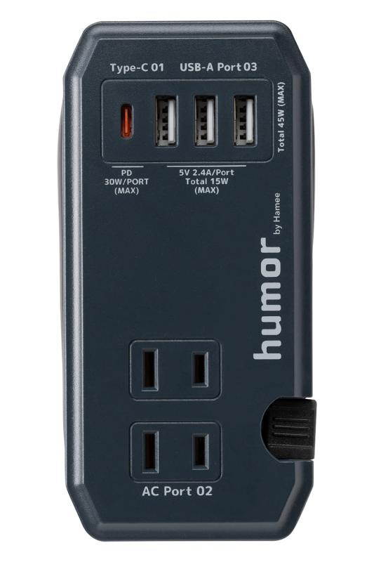 humor handy Plus 充電器 acアダプター AC 2ポート PD30W対応 Type-C 1ポート USB 3ポート 電源タップ [グレーブラック]