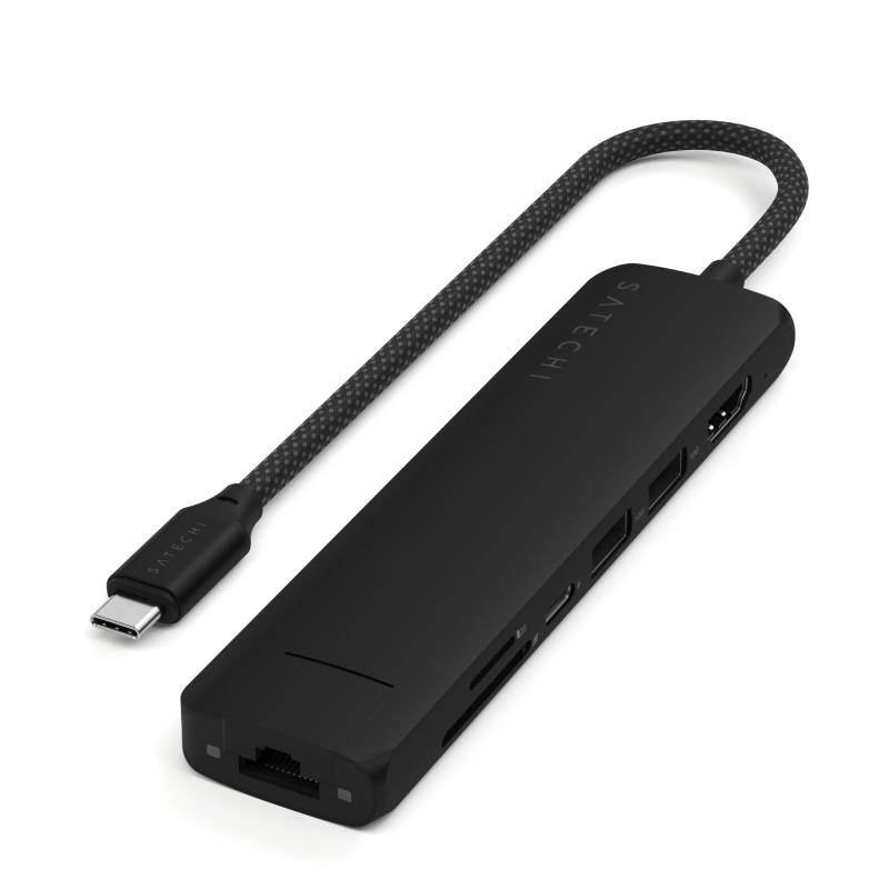 SATECHI 7 in 1 USB-C スリムプラス マルチポートアダプター（有線LANイーサネット、100W急速充電、4K@60Hz HDMI、USB-A 10Gbps ×2高速データ転送、SD/microSD対応、MacBook Air &