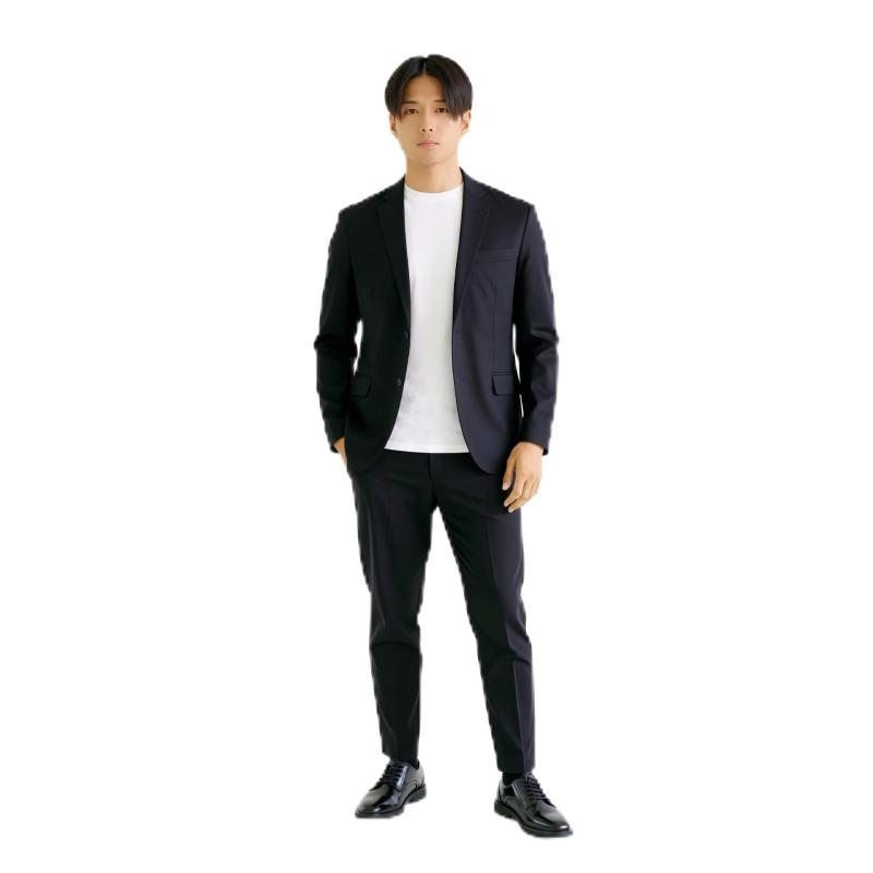 [chocoZAP] メンズ スーツ セット 動けるスーツ 黒 Lサイズ ビジネス ジャケット パンツ セットアップ 男性 大きいサイズ ちょこざっぷ チョコザップ ブラック