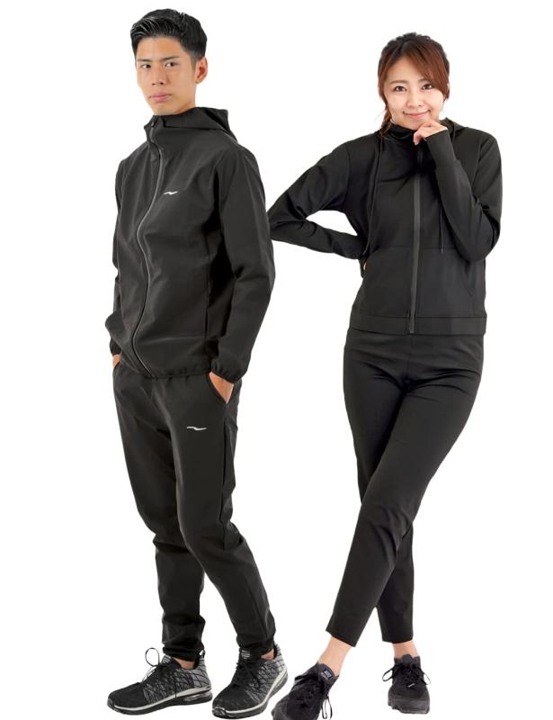 [Village Variety] サウナスーツ メンズ ダイエット スーツ 洗濯可 上下セット(ブラックPro(Mens) 2XL)
