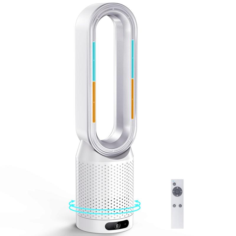 【2025新登場・冷暖兼用羽なし扇風機】SAMONIC タワーファン ヒーター 3段階暖風・10段階冷風切り替え 100°自動首振り 強風＆微風＆静音モード 大風量 夏冬兼用 セラミックヒーター 電気ファ