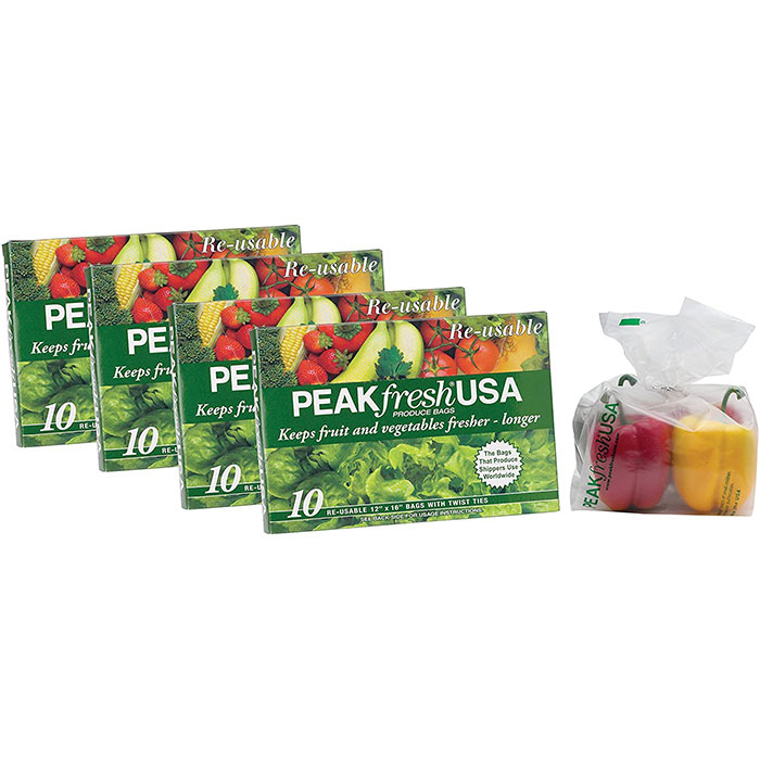 PEAK fresh USA 野菜・果物用バック　鮮度　新鮮　再利用可能　エコ　1箱10枚入り×4箱セット　総合計40枚入り　Peak Fresh Reusable Produce Bags 40 Bags Total