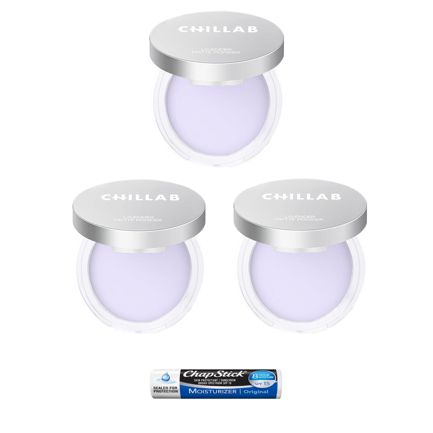 【正規品】もれなくリップをプレゼント！【スキンケア・テカリ防止】 Chillab チラブ ラベンダー マット バームパウダー オイル コントロール パウダー パフ付き フルサイズ3個セット Chillab Lavender Matte Powder Oil Control with Mini Powder Puff 3pack