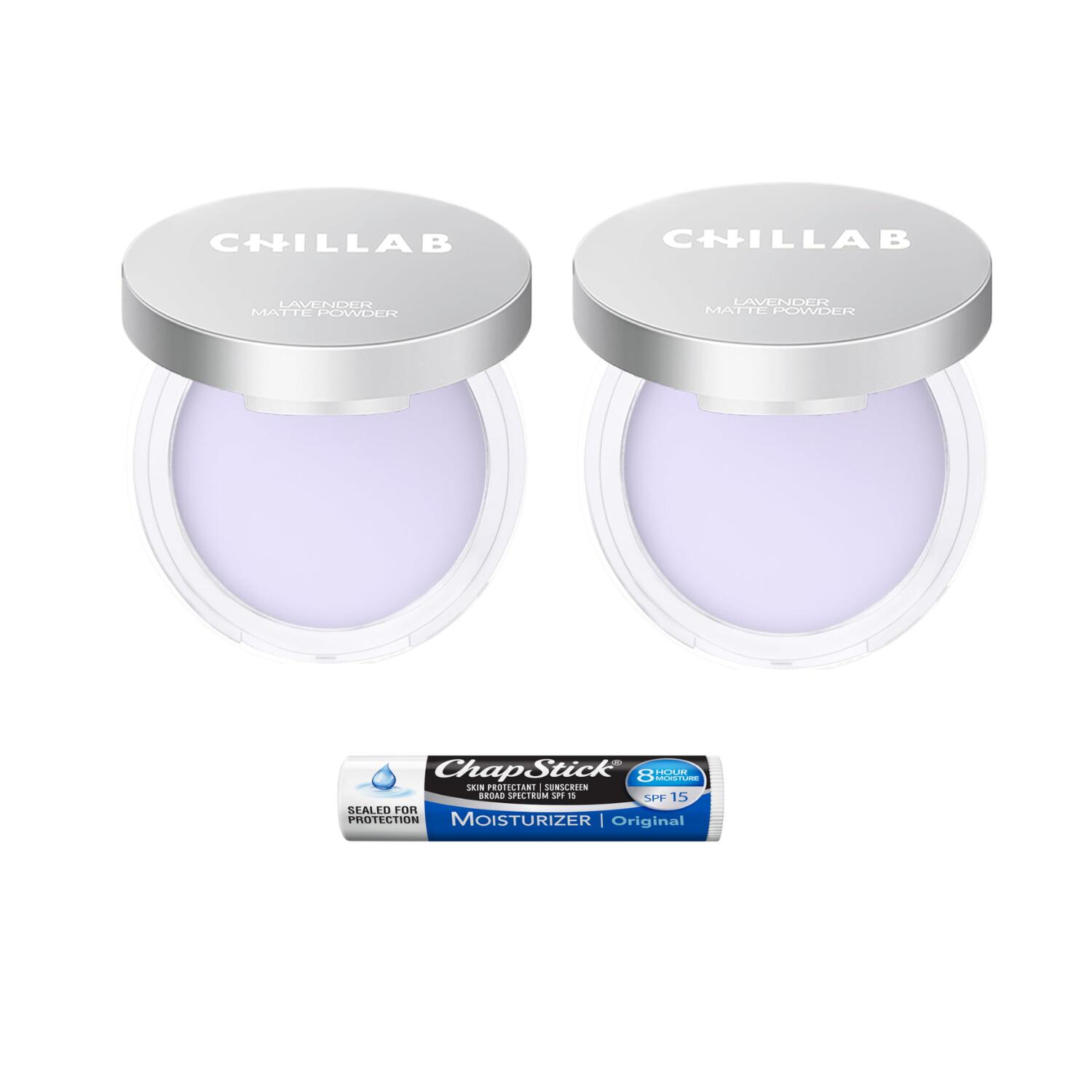 【正規品】もれなくリップをプレゼント！【スキンケア・テカリ防止・セットでお得！】 Chillab チラブ ラベンダー マット バームパウダー オイル コントロール パウダー パフ付き フルサイズ2個セット Chillab Lavender Matte Powder Oil Control with Mini Powder Puff 10,703円