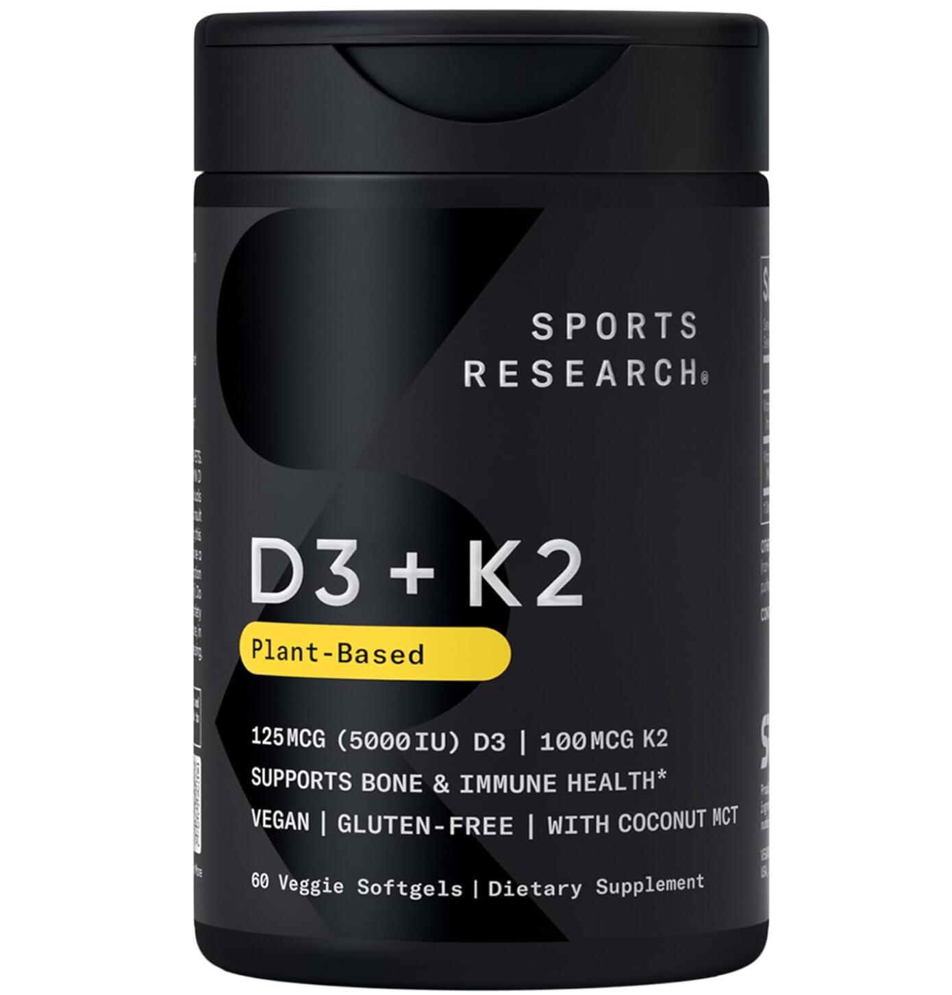【二ヵ月分】ポーツリサーチ社製 ヴィタミンＤ３+ヴィタミンＫ２のマルチ2はたご屋1 加えること 60宇宙カプセル Sports Research Vegan Vitamin D3 + K2 Supplement with Organic Coconut Oil - 5000iu Vitamin D with 100μg Mk7 Vitamin K マルチビタミン-ビタミン