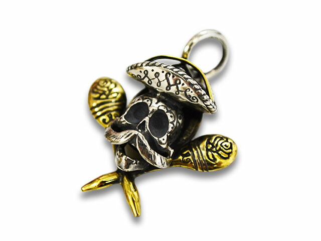 【galcia/ガルシア】×【GANGSTERVILLE/ギャングスタービル】「Mexican Skull Pendant Top/メキシカンスカルペンダントトップ」(GSG-NT003BS)(Silver925/Brass/佩び物/宝飾品/ハーレー/差し上げ物/アメカジ/WOLF PACK/狼風呂敷き包み)