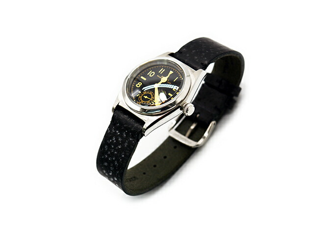 【BILTBUCK by ATTRACTIONS/ビルトバックバイアトラクションズ】「Gal Emboss Strap Wristwatch”ROUNDBUCK”/ガルエンボスストラップリストウォッチ”ラウンドバック”」(Black Dial/985) (WEARMASTERS/ウエアマスターズ/アメカジ/ハーレー/WOLF PACK/ウルフパック)