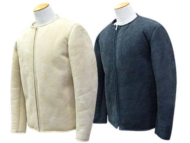 全2色【CWORKS by FINE CREEK\u0026CO/シーワークス バイ ファインクリークアンドコー】「Collarless Mouton Jacket”Bouton”/カラーレスムートンジャケット”バートン”」(CWJK021)(ファインクリークレザーズ/アメカジ/WOLF PACK/狼容器に並べる)