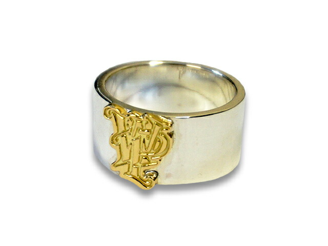 別注【FIRST ARROW's/ファーストアローズ】×【WOLF PACK/ウルフパック】「Flat Hammered 12mm Plane Ring with K18 Shakin' Logo/K18シェイキンロゴ付き平打12mmプレーンリング」(R-WP-2-K18) (ネイティブ/インディアン/アメカジ/アクセサリー/プレゼント)