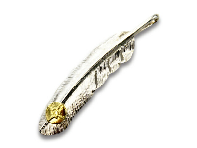 【FIRST ARROW\u0027s/ファーストアローズ】「Large Feather with K18”Right”/K18付き添い人ラージフェザー”右向き”」(P-002R)(原住民/北米インディアン/宝飾品/お手々お手伝いさん/しろがね色/ゴールド/アメカジ/ハーレー/佩び物/差し上げ物/WOLF PACK/狼風呂敷き包み)