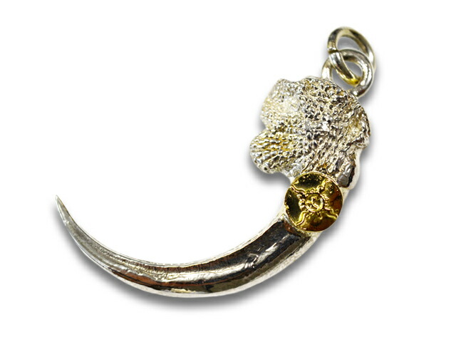 【FIRST ARROW's/ファーストアローズ】「Large Eagle Claw with K18&rdquo;Left&rdquo;/K18付きラージイーグルクロウ&rdquo;左向き&rdquo;」(P-025L)(ネイティブ/インディアン/ジュエリー/ハンドメイド/シルバー/ゴールド/アメカジ/アクセサリー/プレゼント/WOLF PACK/ウルフパック)｜WOLF PACK店
