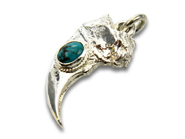 【FIRST ARROW's/ファーストアローズ】「Medium Bear Claw with Turquoise”Right”/ターコイズ付きミディアムベアクロウ”右向き”」(P-035R)(ネイティブ/インディアン/ジュエリー/ハンドメイド/シルバー/アメカジ/アクセサリー/プレゼント/WOLF PACK/ウルフパック)|WOLF PACK店