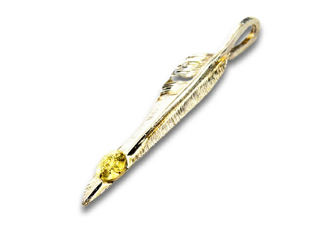 【FIRST ARROW\u0027s/ファーストアローズ】「Medium Kazekiri Feather with K18”Left”/K18付き添い人並み並み風切り羽毛”左向き”」(P-558L)(原住民/北米インディアン/宝飾品/お手てお手伝いさん/しろがね色/アメカジ/付属物/差し上げ物/WOLF PACK/狼容器に並べる)