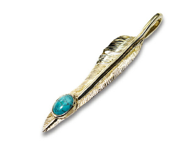 【FIRST ARROW's/ファーストアローズ】「Medium Kazekiri Feather with Turquoise”Left”/ターコイズ付きミディアム風切りフェザー”左向き”」(P-559L)(ネイティブ/インディアン/ジュエリー/シルバー/アメカジ/アクセサリー/プレゼント/WOLF PACK/ウルフパック)|WOLF PACK店