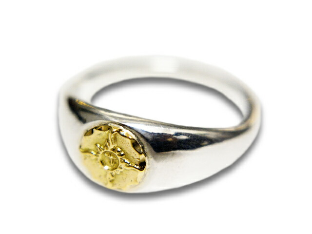 【FIRST ARROW's/ファーストアローズ】「Oval Stamp Stand Ring with K18/K18付きオーバル印台リング」(R-168) (ネイティブ/インディアン/ジュエリー/ハンドメイド/シルバー/ゴールド/アメカジ/ハーレー/アクセサリー/プレゼント/WOLF PACK/ウルフパック)