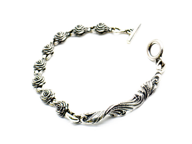 【MAD CULT/マッドカルト】「Piece of Flow with Rose Bracelet/ピースオブフロウウィズローズブレスレット」(B-25) (Silver925/アクセサリー/ジュエリー/プレゼント/バイカー/ハーレー/ホットロッド/アメカジ/ハンドメイド/WOLF PACK/ウルフパック)