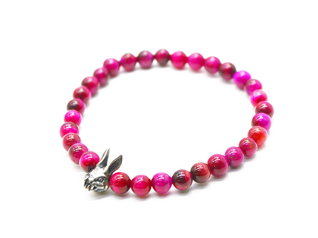 【MAD CULT/マッドカルト】「Evil Rabbit Stone Bracelet”Pink Tiger Eye”/イービルラビットストーンブレスレット”ピンクタイガーアイ”」(SB-22) (Silver925/アクセサリー/ハーレー/ホットロッド/アメカジ/ハンドメイド/WOLF PACK/ウルフパック)