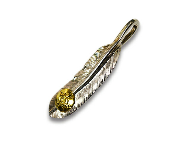 【FIRST ARROW's/ファーストアローズ】「Small Feather with K18”Left”/K18付きスモールフェザー”左向き”」(P-005L)(ネイティブ/インディアン/ジュエリー/ハンドメイド/シルバー/ゴールド/アメカジ/アクセサリー/プレゼント/WOLF PACK/ウルフパック)|WOLF PACK店
