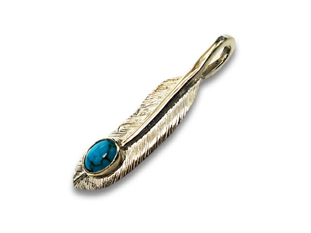 【FIRST ARROW's/ファーストアローズ】「Small Feather with Turquoise&rdquo;Left&rdquo;/ターコイズ付きスモールフェザー&rdquo;左向き&rdquo;」(P-006L)(ネイティブ/インディアン/ジュエリー/ハンドメイド/シルバー/アメカジ/アクセサリー/プレゼント/WOLF PACK/ウルフパック)｜WOLF PACK店