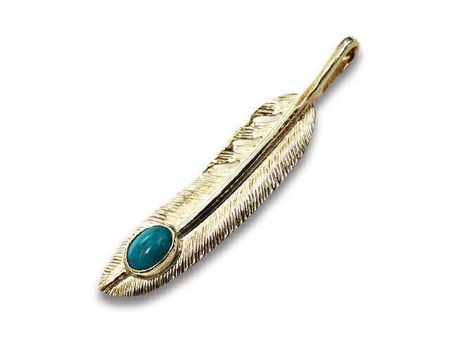 【FIRST ARROW's/ファーストアローズ】「Medium Feather with Turquoise”Left”/ターコイズ付きミディアムフェザー”左向き”」(P-521L)(ネイティブ/インディアン/ジュエリー/ハンドメイド/アメカジ/アクセサリー/プレゼント/WOLF PACK/ウルフパック)|WOLF PACK店