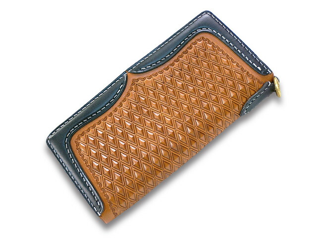 【Round head/ラウンドヘッド】「Diamond Carving Semi Long Wallet/ダイアモンドカービングセミロングウォレット」【受注生産品】 (バイカー/プレゼント/財布/手縫い/ハーレー/ホットロッド/アメカジ/WOLF PACK/ウルフパック)