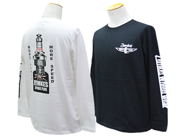 全2色【ZEMKE'S WHEELS WEAR/ゼムケズホイールズウエア】「Crew Neck L/S Tee”SPARK PLUG”/クルーネックロングスリーブTee”スパークプラグ”」 (アメカジ/ホットロッド/ロッダー/ハーレー/バイカー/WOLF PACK/ウルフパック)