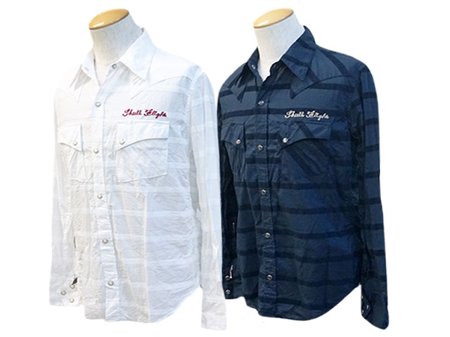 全2色【SKULL FLIGHT/スカル航空】2023SS「Riders Border Western Shirts/ライダースボーダーウエスタンシャツ」【相応う】(CALIFORNIA LINE/黄金州伝達ルート/アメカジ/ハーレー/熱っぽい極点/WOLF PACK/狼容器に並べる)