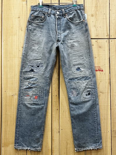 【中古】刺し子 リペアカスタム リーバイス501 古着 LEVIS501 90S MADE IN USA W31×L30 米国製