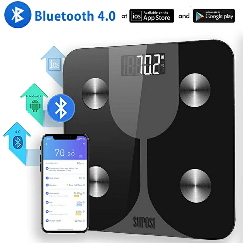 体重計 体組成計 体脂肪計 Bluetooth デジタル 高精度 体重 体脂肪率 体水分率 筋肉量 内臓 脂肪 タンパク質 BMI測定可能 ボディスケール 電源自動ON/OFF 薄型 健康管理 肥満予防 iOS Android 対応 スマホでデータ管理 2021年最新版 Scale up 体調管理 App