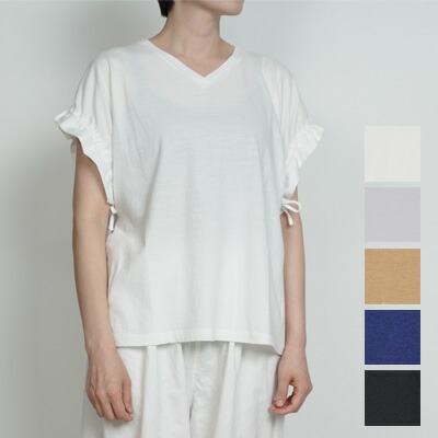 homspun(ホームスパン) 40/1フライスＶネックギャザーS/L 2WAYカットソー Tシャツ 6929