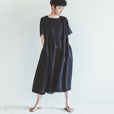 Fog Linen Work フォグリネンワーク Tina Dress Black ティナ ワンピース ブラック Lwa338 17 Rvcconst Com