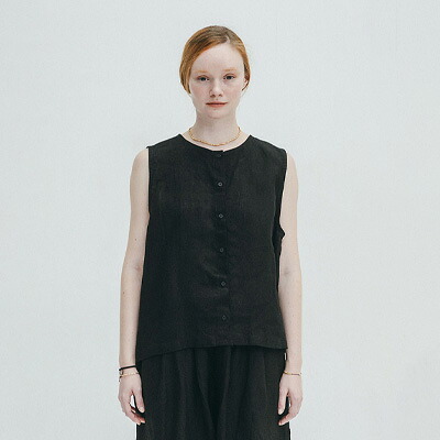 fog linen work フォグリネンワーク　アビゲイル　ジレ　ブラック　LWC026-17