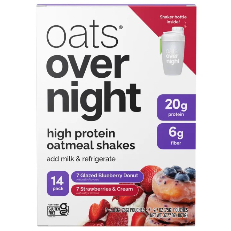 オーツオーバーナイト バラエティパック プロテインシェイク ブルーベリードーナツ&ストロベリー&クリーム 14食セット Oats Overnight Variety Pack, 20g Protein Shake, Blueberry Donut & Strawberries & Cream 【お取り寄せ商品】|Costopa