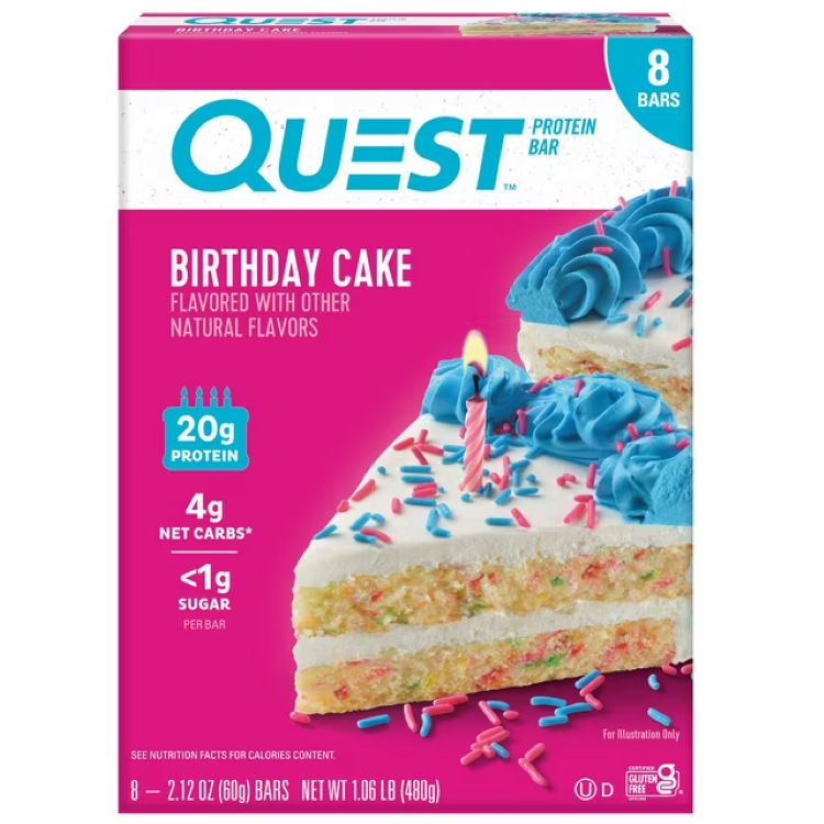 クエストニュートリション バースデーケーキ プロテインバー 8本入 Quest Nutrition Birthday Cake Protein Bar, High Protein, Gluten Free, 8 Count 【お取り寄せ商品】