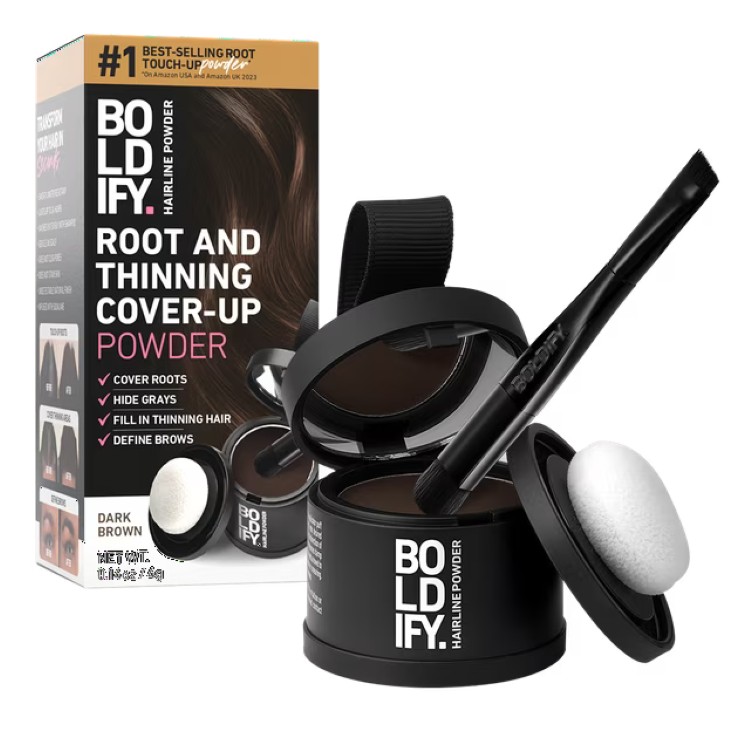ボルディファイ ルートタッチアップパウダー ブラシ付き ダークブラウン 4g BOLDIFY Root Touch Up Powder with Brush, Water-Resistant, Dark Brown, 4g 【お取り寄せ商品】