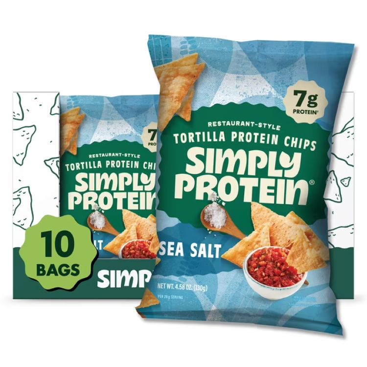 シンプリー プロテイン トルティーヤスタイル プロテインチップス シーソルト 10袋入 Simply Protein Tortilla Style Protein Chips, Sea Salt, 7g Protein, Gluten Free, 10-Pack 【お取り寄せ商品】|Costopa