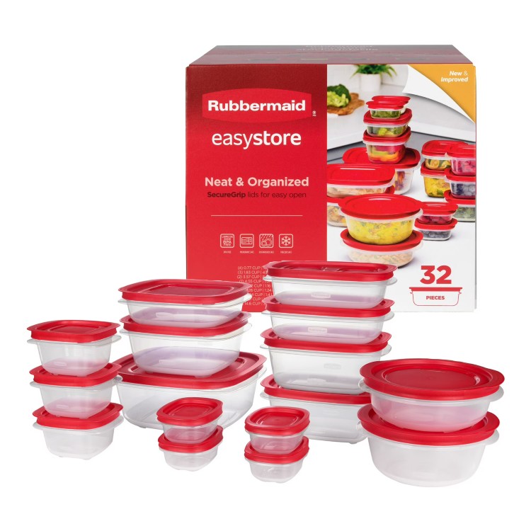 ラバーメイド イージーストア 角型・スクエア・丸型コンテナ 32点セット 蓋付き食品保存容器 Rubbermaid Rectangle, Square, and Round Containers, 32-Piece Set,Food Storage Containers 【お取り寄せ商品】
