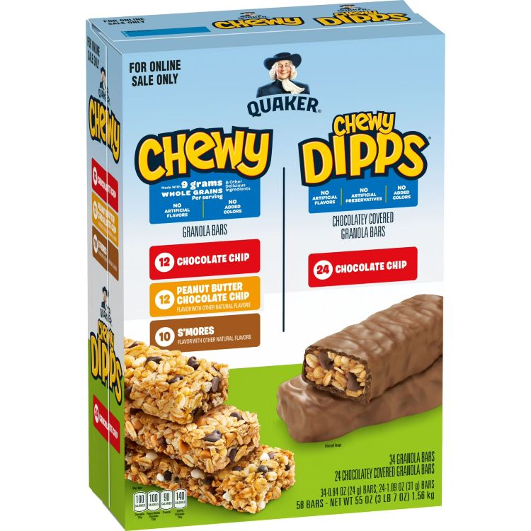 クエーカー チューイーグラノーラバー チューイー＆ディップス 4フレーバー バラエティパック 58本入り Quaker Chewy Granola Bars, Chewy and Dipps 4 Flavor Variety Pack, 58 Count 【お取り寄せ商品】